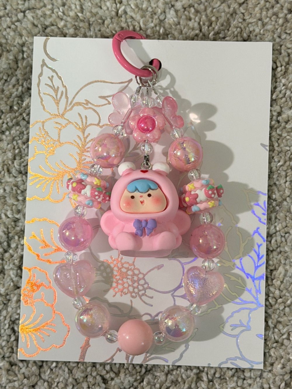 Handmade Pink Bubblegum Beaded Phone/Purse Charm